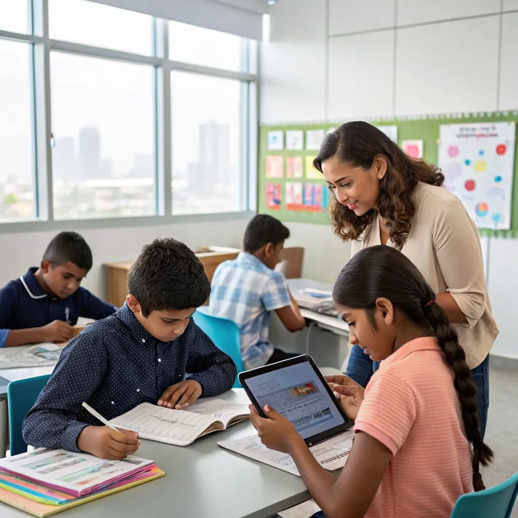 Students learning Hindi in interactive classroom session